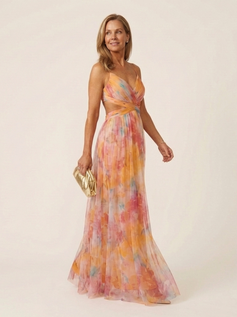 Halina | Sleeveless V Neck Pleated Maxi Dress