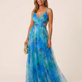 Halina | Sleeveless V Neck Pleated Maxi Dress