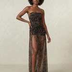 Selsette | Strapless Ruched Sheer Overlay Maxi Dress