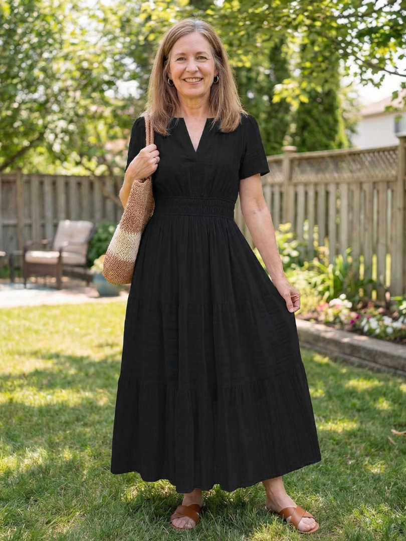 Vidada | Short Sleeve Tiered Maxi Dress