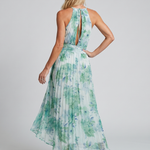 Milmarie | Pleated Halter Soft Floral Pattern Midi Dress