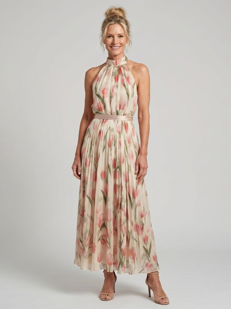Lioralora | Halter Neck Floral Midi Dress