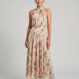 Lioralora | Halter Neck Floral Midi Dress