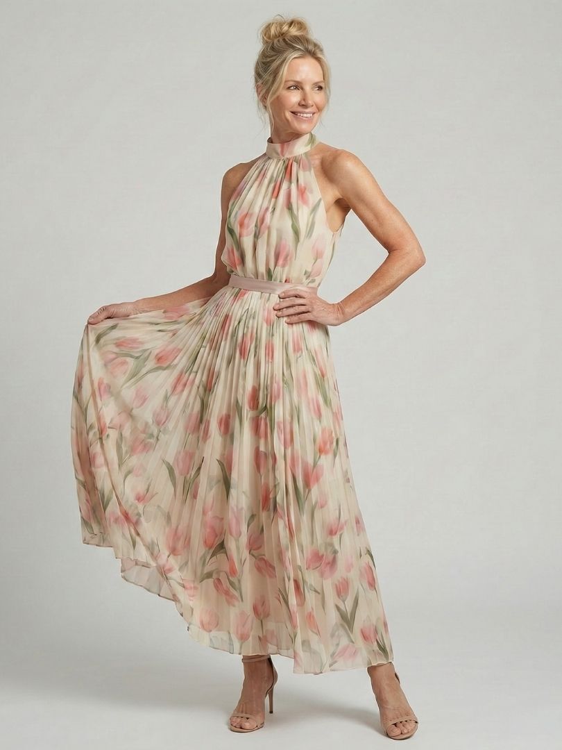 Lioralora | Halter Neck Floral Midi Dress