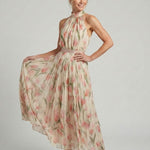 Lioralora | Halter Neck Floral Midi Dress