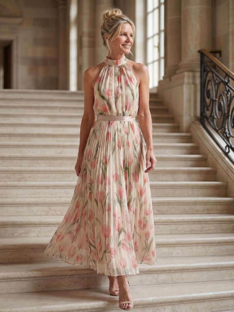 Lioralora | Halter Neck Floral Midi Dress