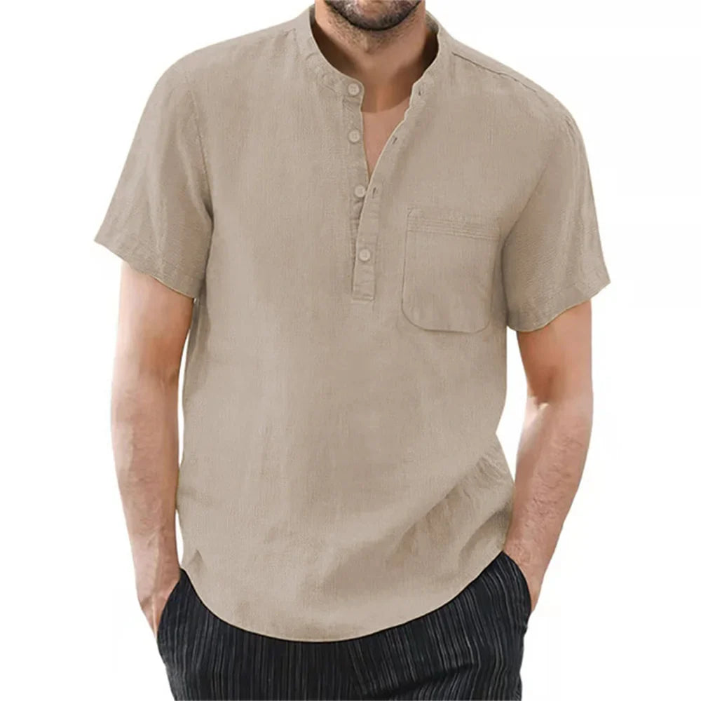 Archer | Men Linen Collar Short Sleeve Summer Shirt