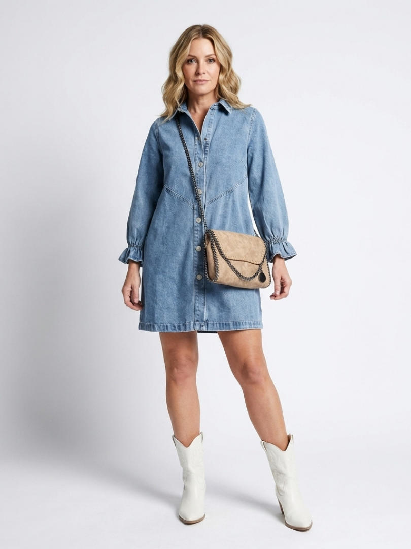 Nilalia | Long Sleeve Button Front Denim Shirt Dress