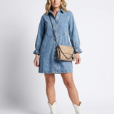 Nilalia | Long Sleeve Button Front Denim Shirt Dress