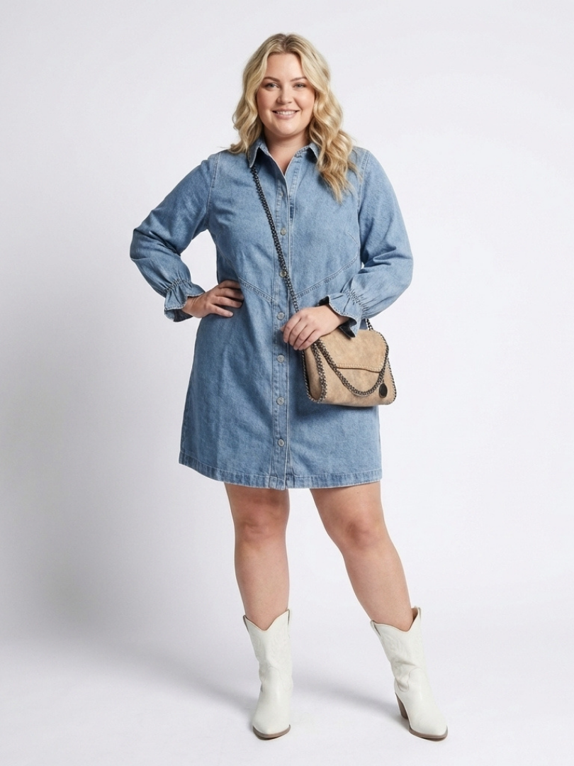 Nilalia | Long Sleeve Button Front Denim Shirt Dress