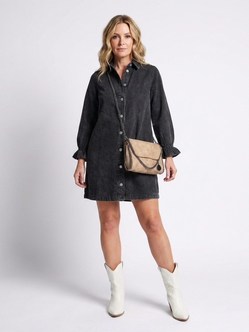 Nilalia | Long Sleeve Button Front Denim Shirt Dress