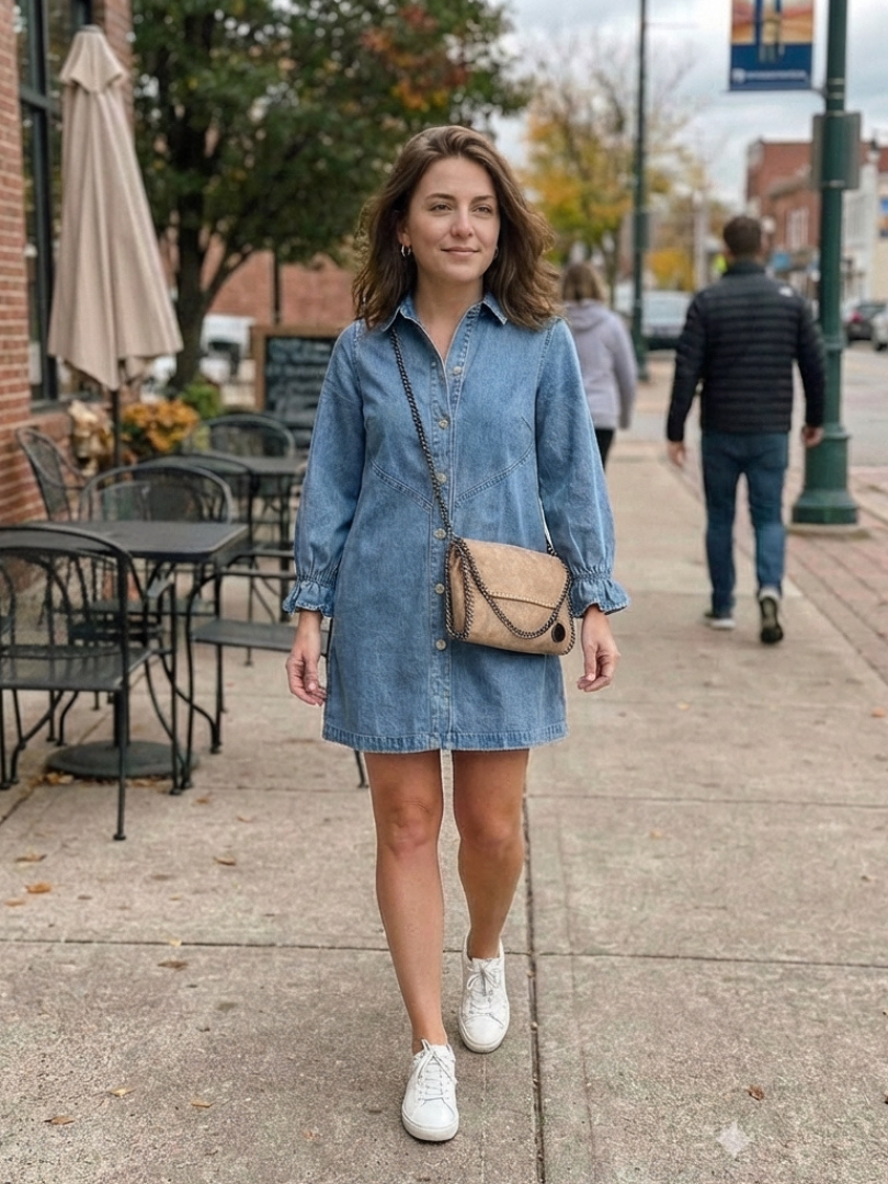 Nilalia | Long Sleeve Button Front Denim Shirt Dress