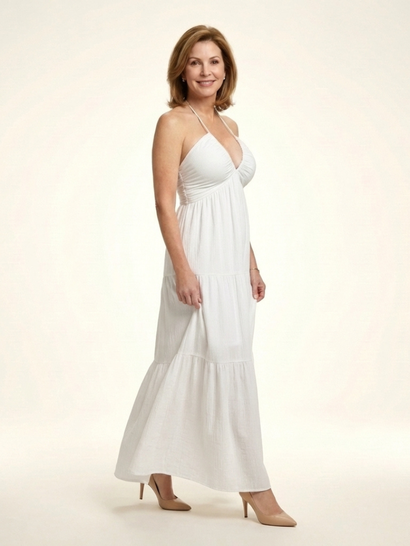 Penda | Halter Neck Gathered Bodice Tiered Maxi Dress