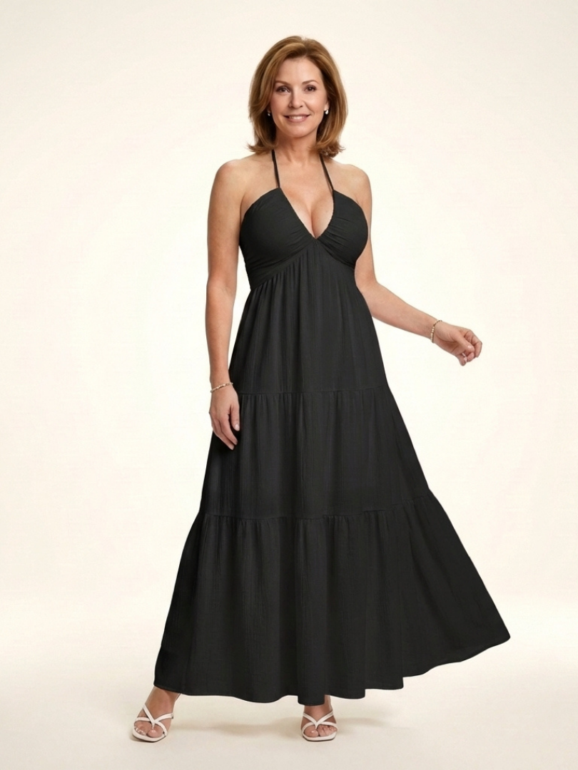 Penda | Halter Neck Gathered Bodice Tiered Maxi Dress