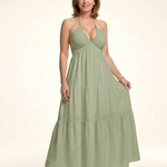 Penda | Halter Neck Gathered Bodice Tiered Maxi Dress