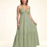 Penda | Halter Neck Gathered Bodice Tiered Maxi Dress