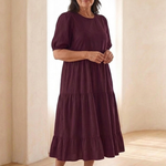 Gretalyn | Round Neck Puff Sleeve Tiered Midi Dress