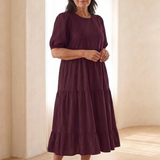 Gretalyn | Round Neck Puff Sleeve Tiered Midi Dress