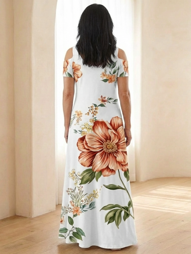 Norana | Floral V Neck Short Sleeve Maxi Dress
