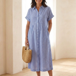 Delwynne | Striped Button Front Short Sleeve Midi Dress