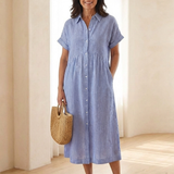 Delwynne | Striped Button Front Short Sleeve Midi Dress