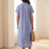 Delwynne | Striped Button Front Short Sleeve Midi Dress