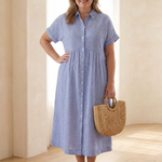 Delwynne | Striped Button Front Short Sleeve Midi Dress