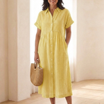 Delwynne | Striped Button Front Short Sleeve Midi Dress