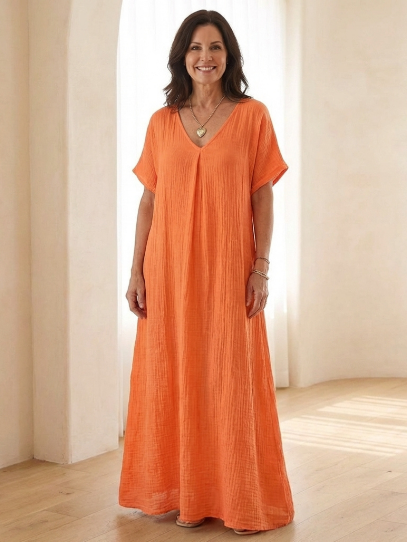 Norwyn | V Neck Short Sleeve Midi Dress