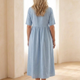 Belrin | Round Neck Short Sleeve Gathered Midi Dress