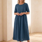 Belrin | Round Neck Short Sleeve Gathered Midi Dress