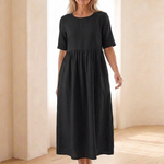 Belrin | Round Neck Short Sleeve Gathered Midi Dress