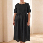 Belrin | Round Neck Short Sleeve Gathered Midi Dress