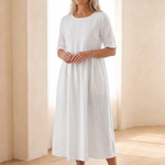 Belrin | Round Neck Short Sleeve Gathered Midi Dress