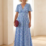 Fleurla | Floral V Neck Short Sleeve Maxi Dress