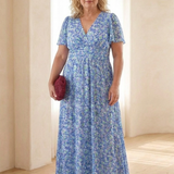 Fleurla | Floral V Neck Short Sleeve Maxi Dress