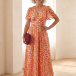 Fleurla | Floral V Neck Short Sleeve Maxi Dress