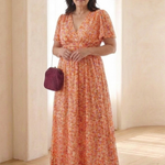 Fleurla | Floral V Neck Short Sleeve Maxi Dress