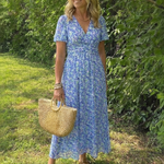 Fleurla | Floral V Neck Short Sleeve Maxi Dress