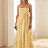 Kalbeth | Spaghetti Strap Striped Maxi Dress Gathered Waist