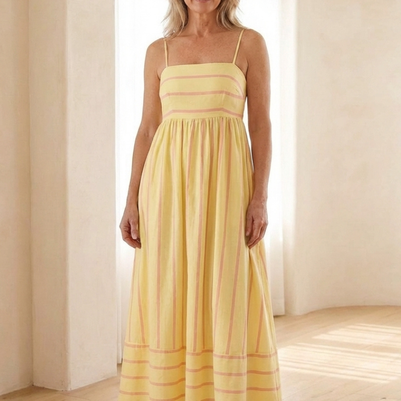 Kalbeth | Spaghetti Strap Striped Maxi Dress Gathered Waist