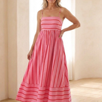 Kalbeth | Spaghetti Strap Striped Maxi Dress Gathered Waist