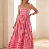 Kalbeth | Spaghetti Strap Striped Maxi Dress Gathered Waist