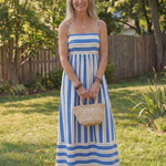 Kalbeth | Spaghetti Strap Striped Maxi Dress Gathered Waist