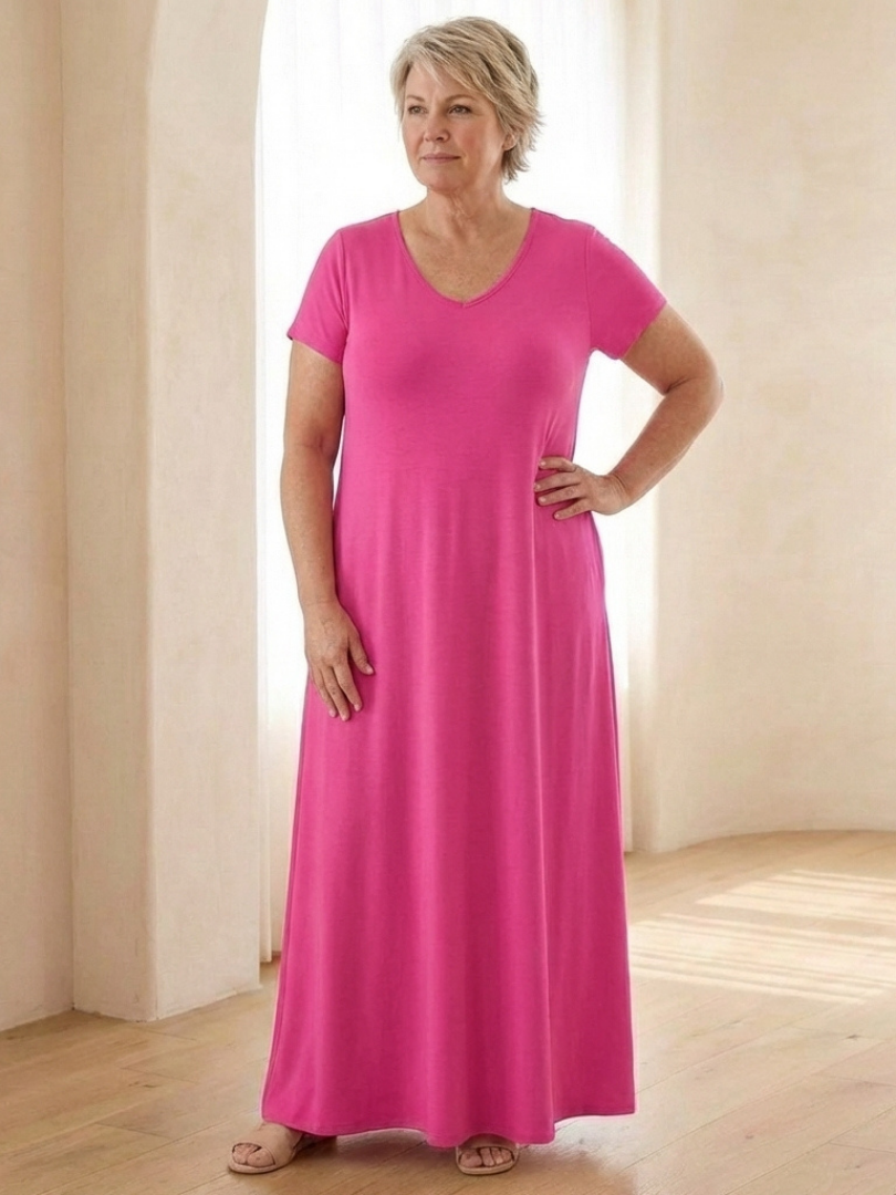 Vesina | V Neck Short Sleeve Pocket Maxi Dress