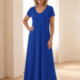 Vesina | V Neck Short Sleeve Pocket Maxi Dress