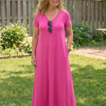 Vesina | V Neck Short Sleeve Pocket Maxi Dress