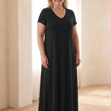 Vesina | V Neck Short Sleeve Pocket Maxi Dress