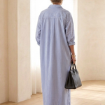 Vessette | Striped Long Sleeve Collar Maxi Shirt Dress