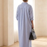 Vessette | Striped Long Sleeve Collar Maxi Shirt Dress